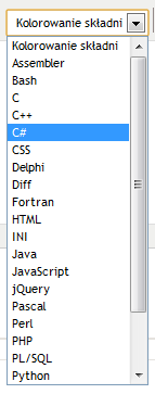 Drop-down list with syntax coloring.